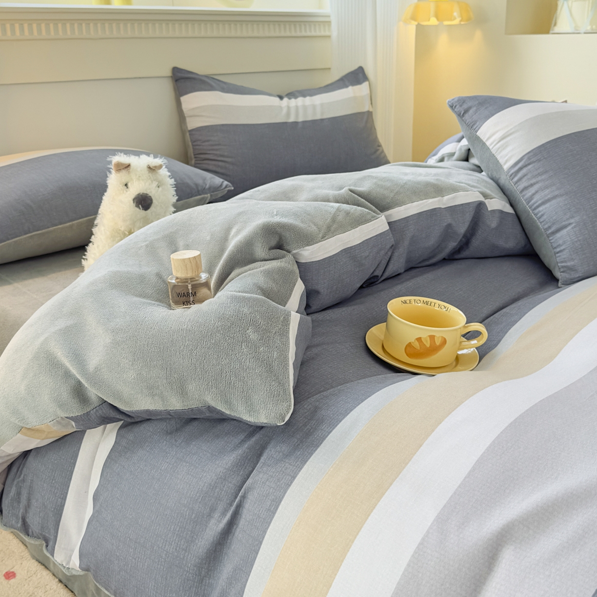 91家纺网 家纺一手货源 找家纺 KA家纺 2025新款秋冬A棉B绒纯棉牛奶绒棉加绒四件套 静雅花韵