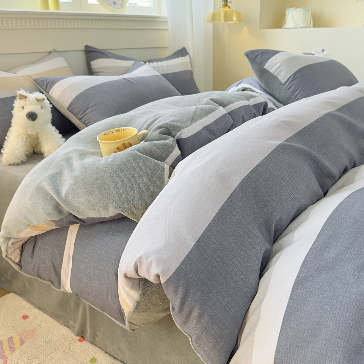 91家纺网 家纺一手货源 找家纺 KA家纺 2025新款秋冬A棉B绒纯棉牛奶绒棉加绒四件套 静雅花韵