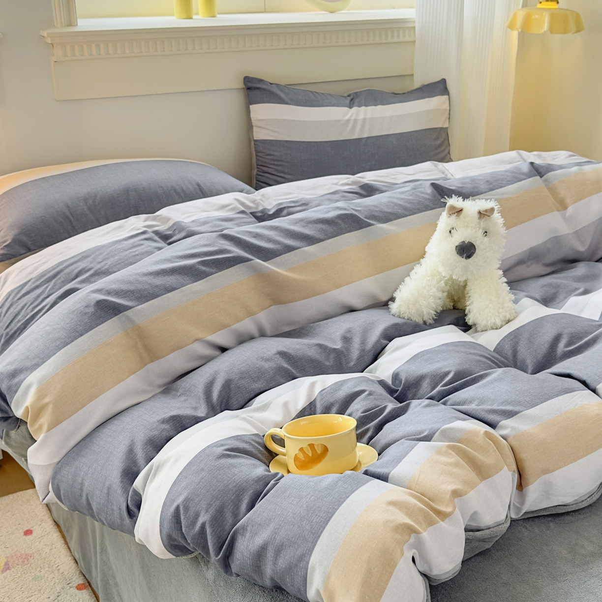 91家纺网 家纺一手货源 找家纺 KA家纺 2025新款秋冬A棉B绒纯棉牛奶绒棉加绒四件套 静雅花韵