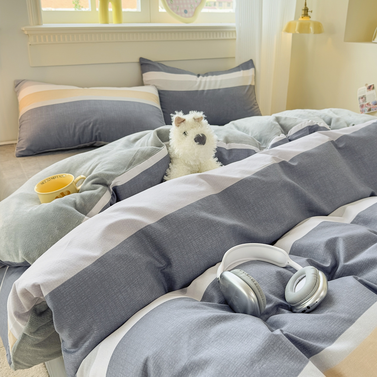 91家纺网 家纺一手货源 找家纺 KA家纺 2025新款秋冬A棉B绒纯棉牛奶绒棉加绒四件套 静雅花韵