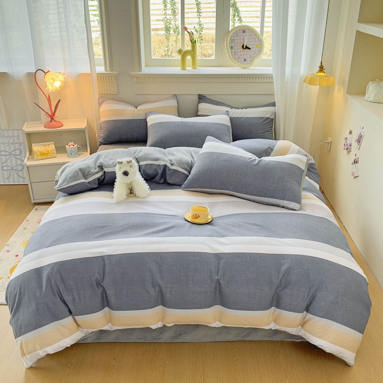 91家纺网 家纺一手货源 找家纺 KA家纺 2025新款秋冬A棉B绒纯棉牛奶绒棉加绒四件套 静雅花韵