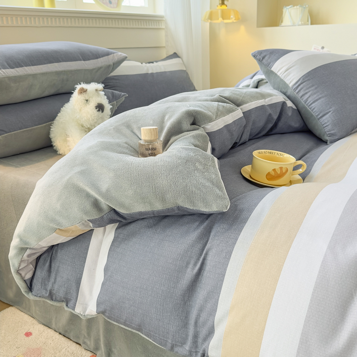 91家纺网 家纺一手货源 找家纺 KA家纺 2025新款秋冬A棉B绒纯棉牛奶绒棉加绒四件套 静雅花韵