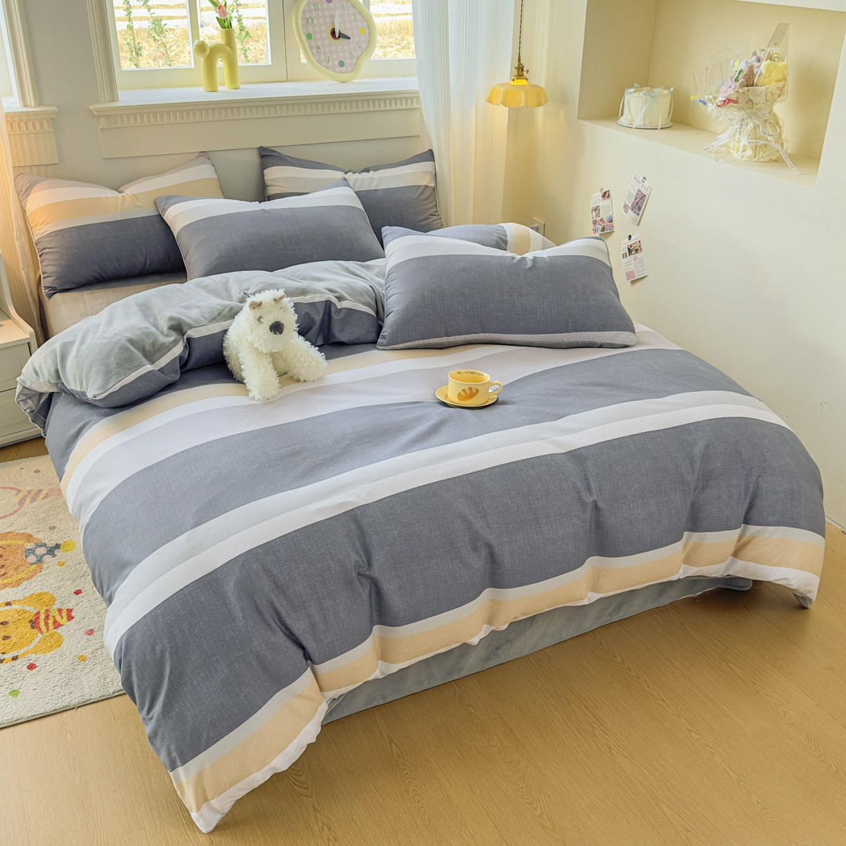 91家纺网 家纺一手货源 找家纺 KA家纺 2025新款秋冬A棉B绒纯棉牛奶绒棉加绒四件套 静雅花韵