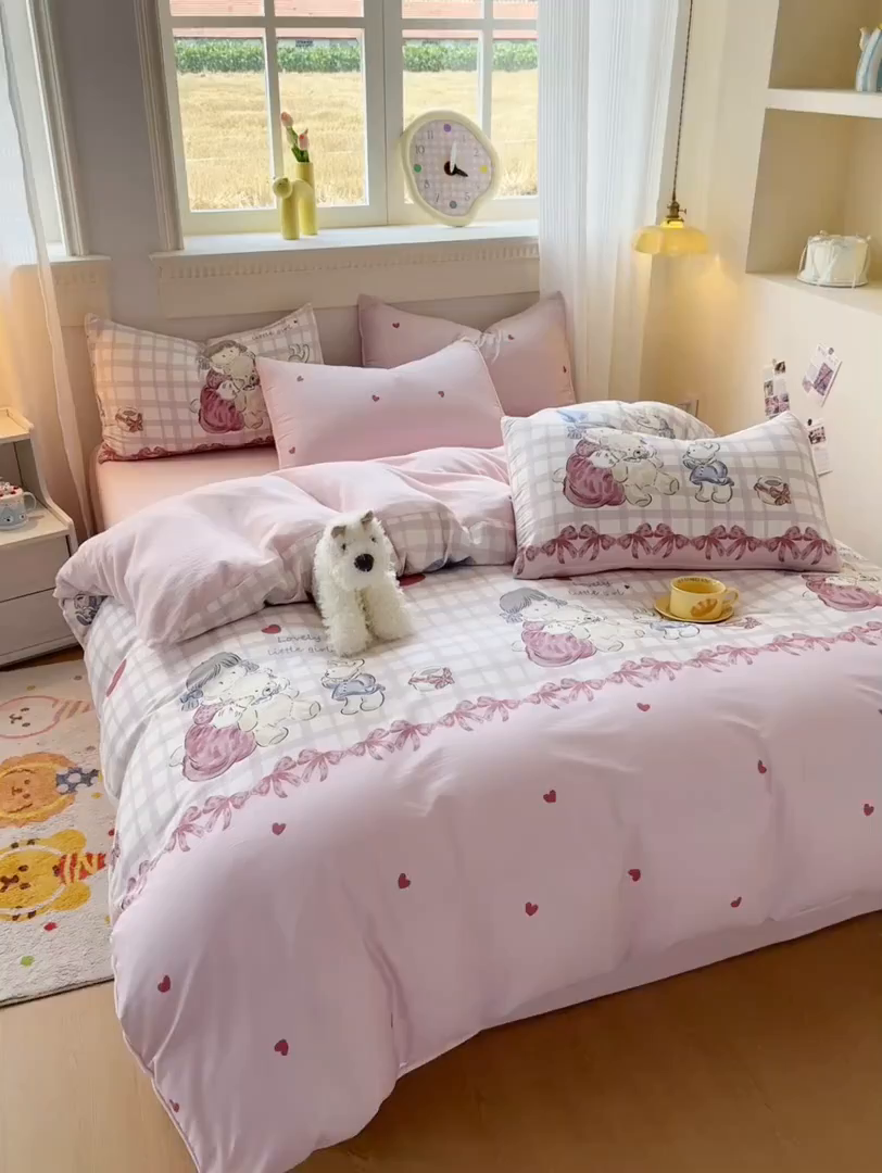 91家纺网 家纺一手货源 找家纺 KA家纺 2025新款秋冬A棉B绒纯棉牛奶绒棉加绒四件套 晚安宝贝