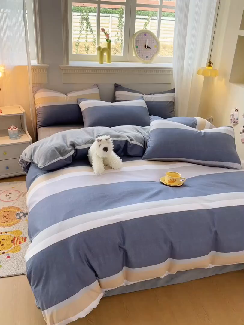 91家纺网 家纺一手货源 找家纺 KA家纺 2025新款秋冬A棉B绒纯棉牛奶绒棉加绒四件套 静雅花韵