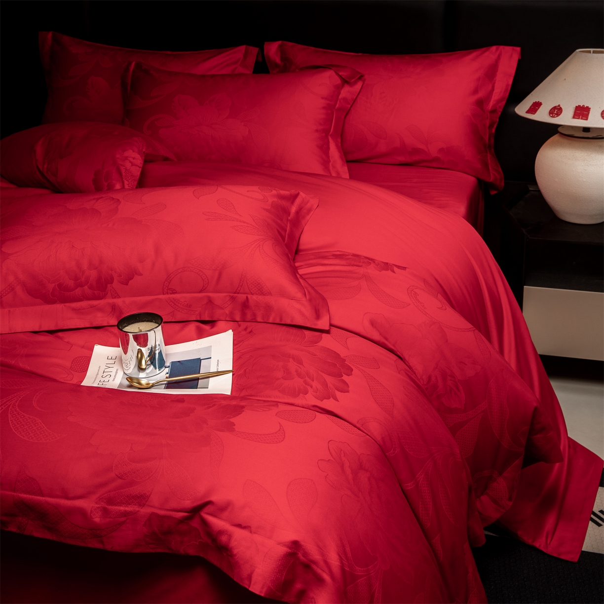 91家纺网 家纺一手货源 找家纺 （总）欧乐蒂 2025新款高支高密婚庆提花四件套