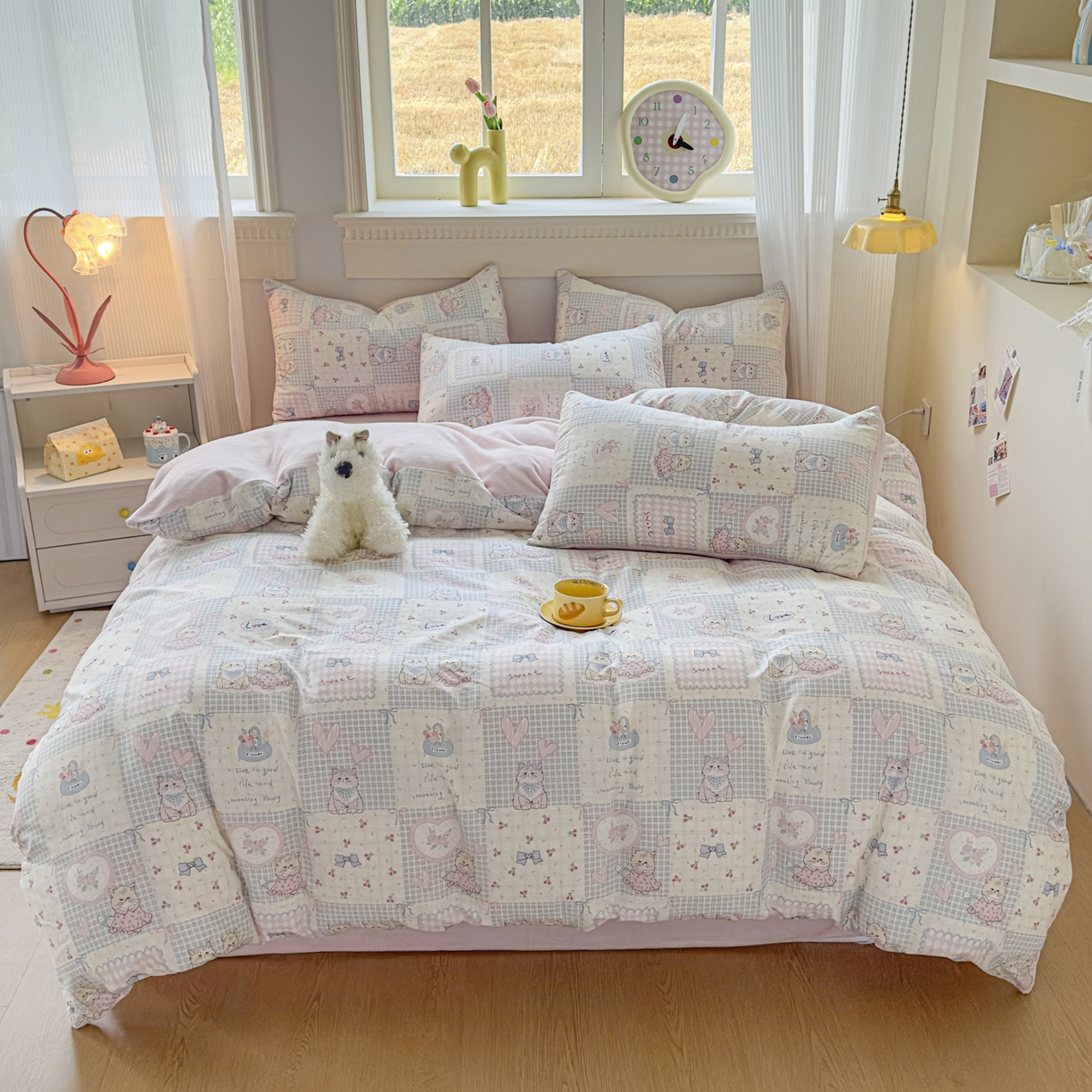 91家纺网 家纺一手货源 找家纺 KA家纺 2025新款秋冬A棉B绒纯棉牛奶绒棉加绒四件套 哈基米