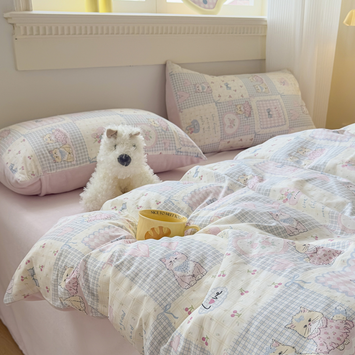 91家纺网 家纺一手货源 找家纺 KA家纺 2025新款秋冬A棉B绒纯棉牛奶绒棉加绒四件套 哈基米