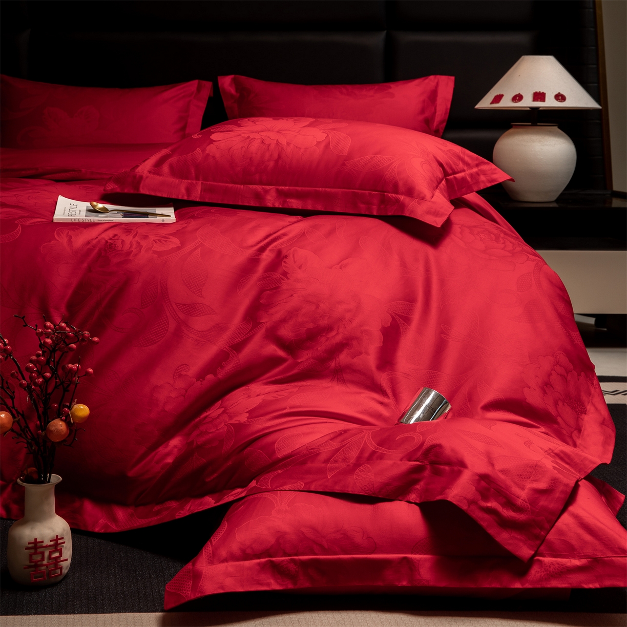 91家纺网 家纺一手货源 找家纺 （总）欧乐蒂 2025新款高支高密婚庆提花四件套