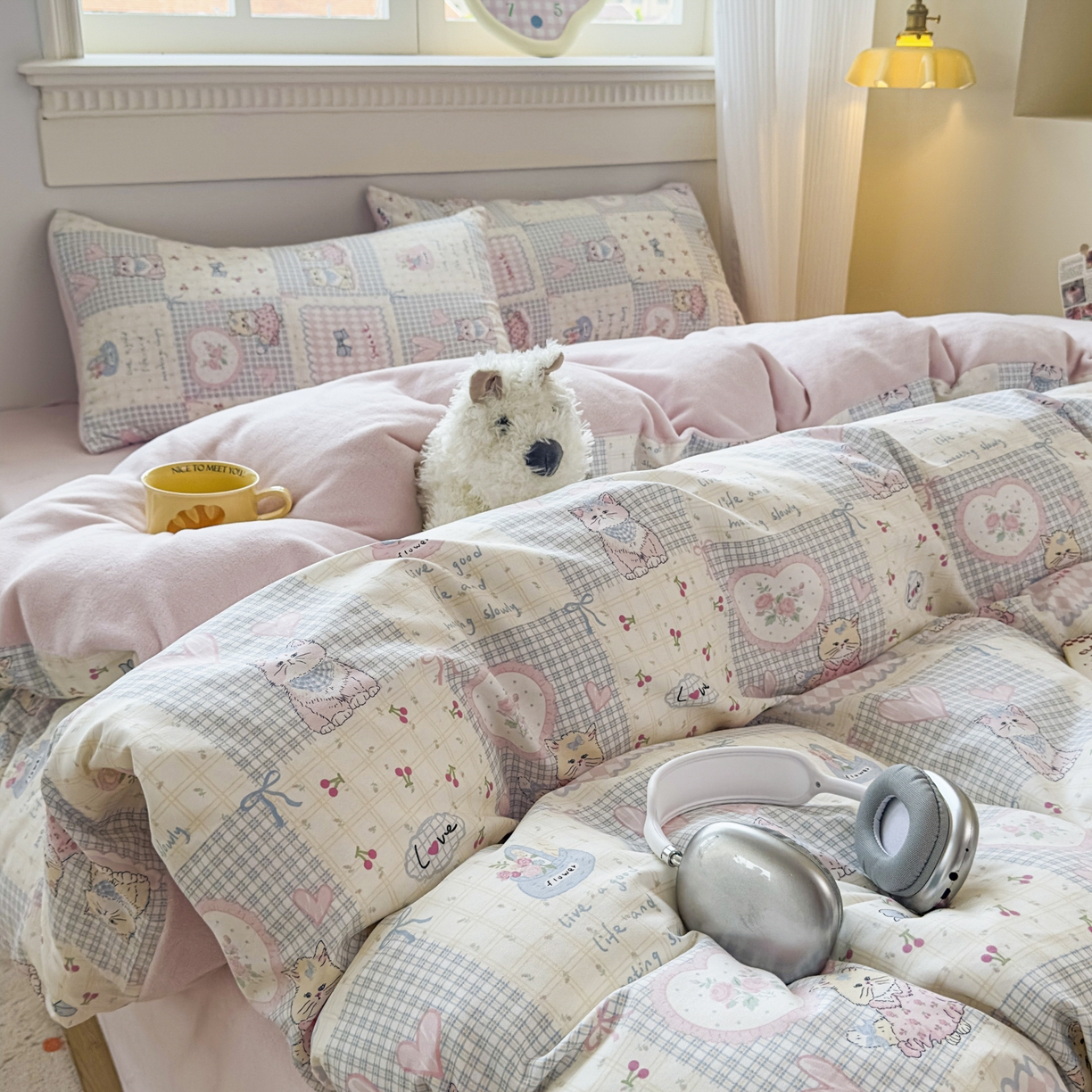 91家纺网 家纺一手货源 找家纺 KA家纺 2025新款秋冬A棉B绒纯棉牛奶绒棉加绒四件套 哈基米