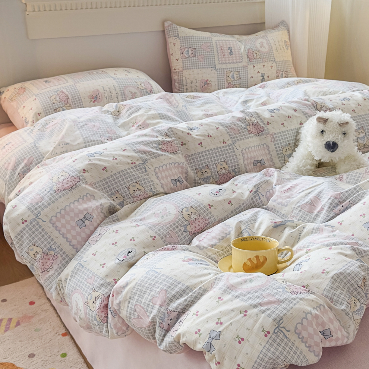 91家纺网 家纺一手货源 找家纺 KA家纺 2025新款秋冬A棉B绒纯棉牛奶绒棉加绒四件套 哈基米