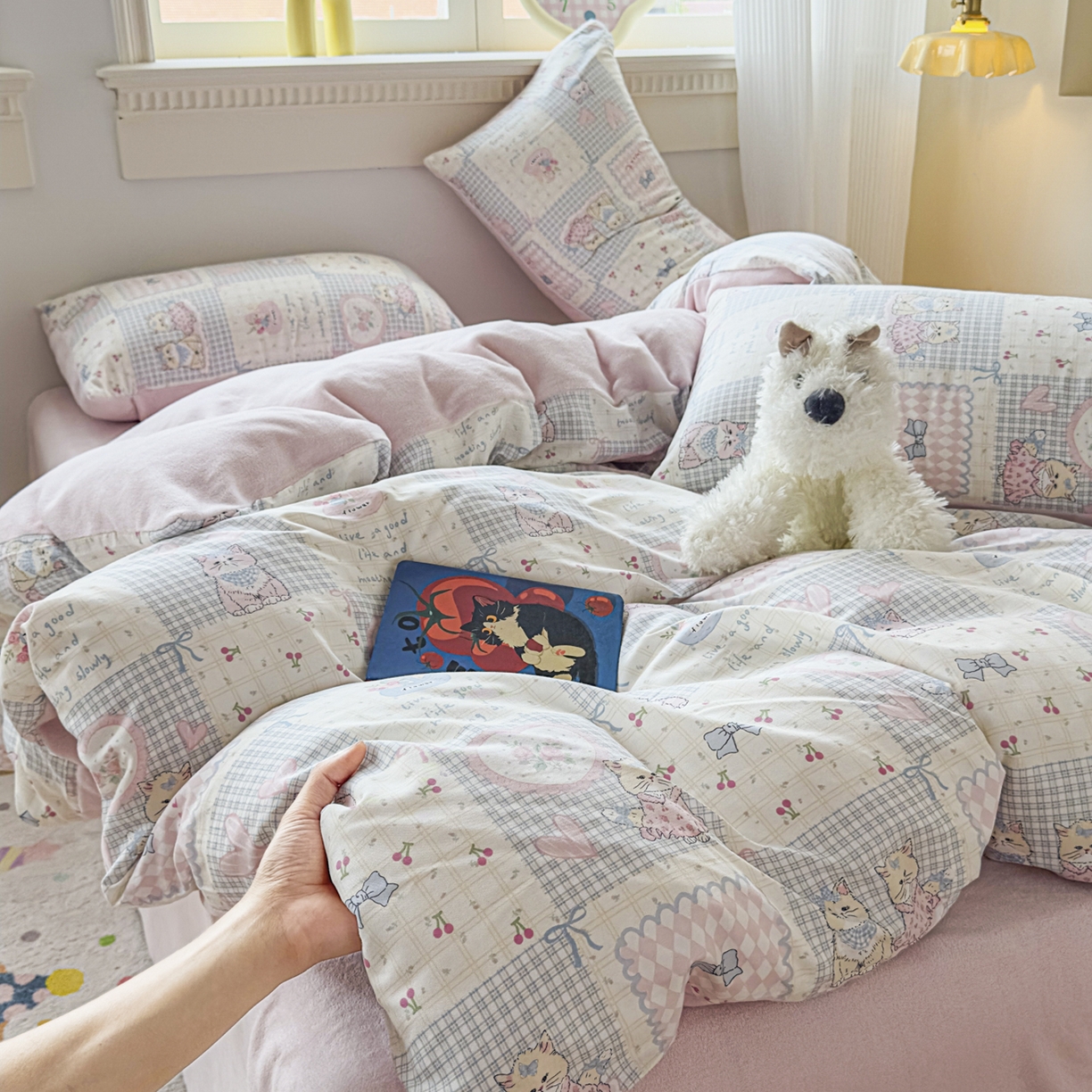 91家纺网 家纺一手货源 找家纺 KA家纺 2025新款秋冬A棉B绒纯棉牛奶绒棉加绒四件套 哈基米