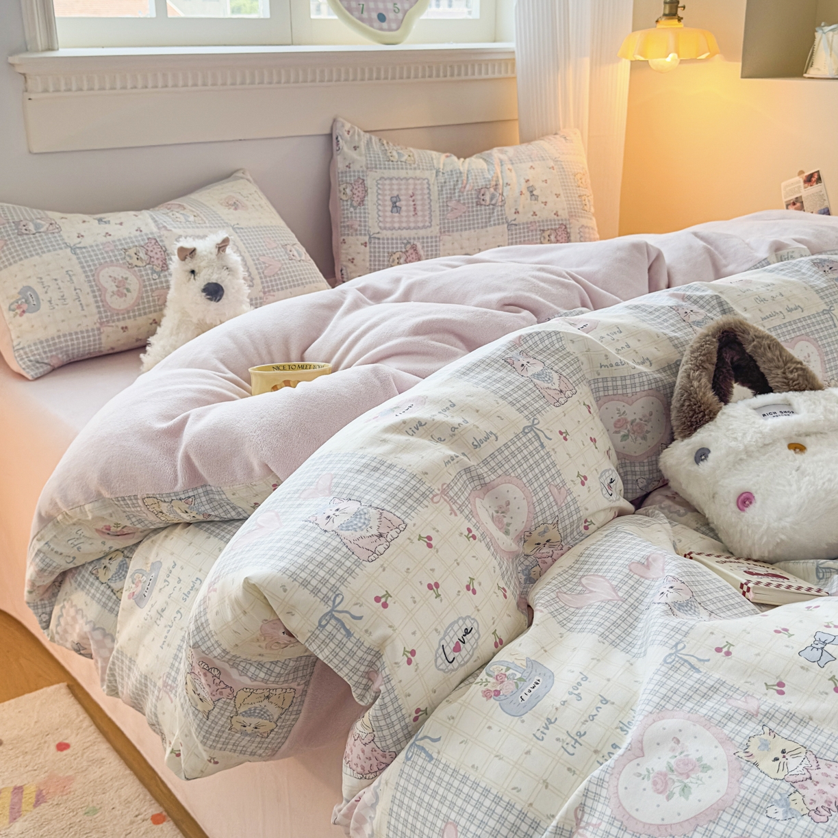 91家纺网 家纺一手货源 找家纺 KA家纺 2025新款秋冬A棉B绒纯棉牛奶绒棉加绒四件套 哈基米