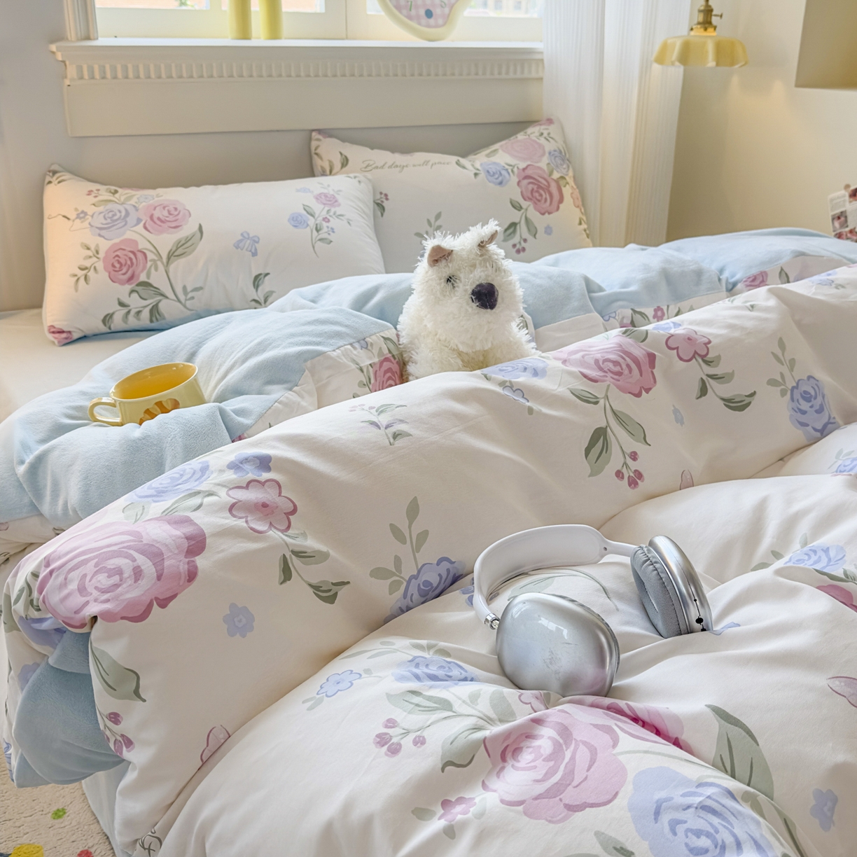 91家纺网 家纺一手货源 找家纺 KA家纺 2025新款秋冬A棉B绒纯棉牛奶绒棉加绒四件套 月落微尘