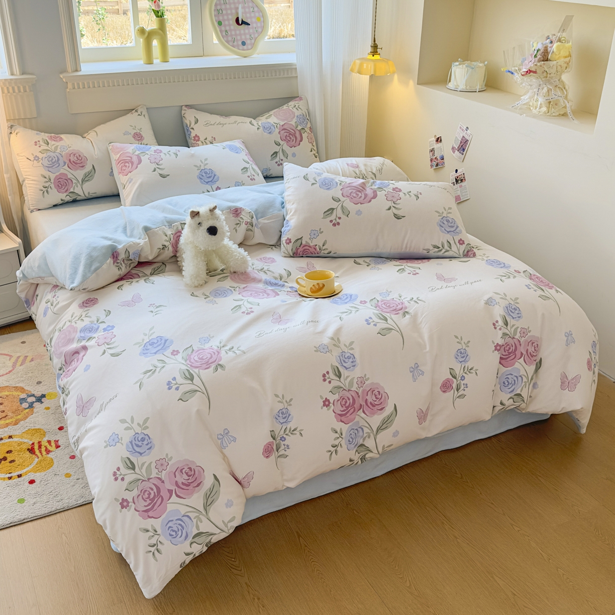 91家纺网 家纺一手货源 找家纺 KA家纺 2025新款秋冬A棉B绒纯棉牛奶绒棉加绒四件套 月落微尘