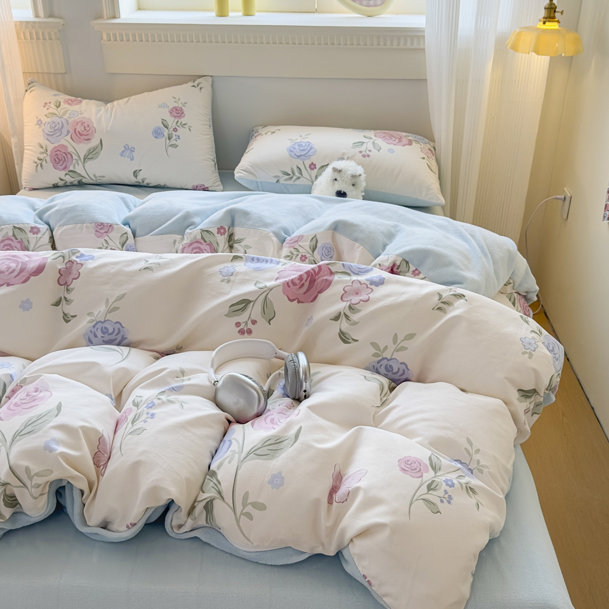 91家纺网 家纺一手货源 找家纺 KA家纺 2025新款秋冬A棉B绒纯棉牛奶绒棉加绒四件套 月落微尘