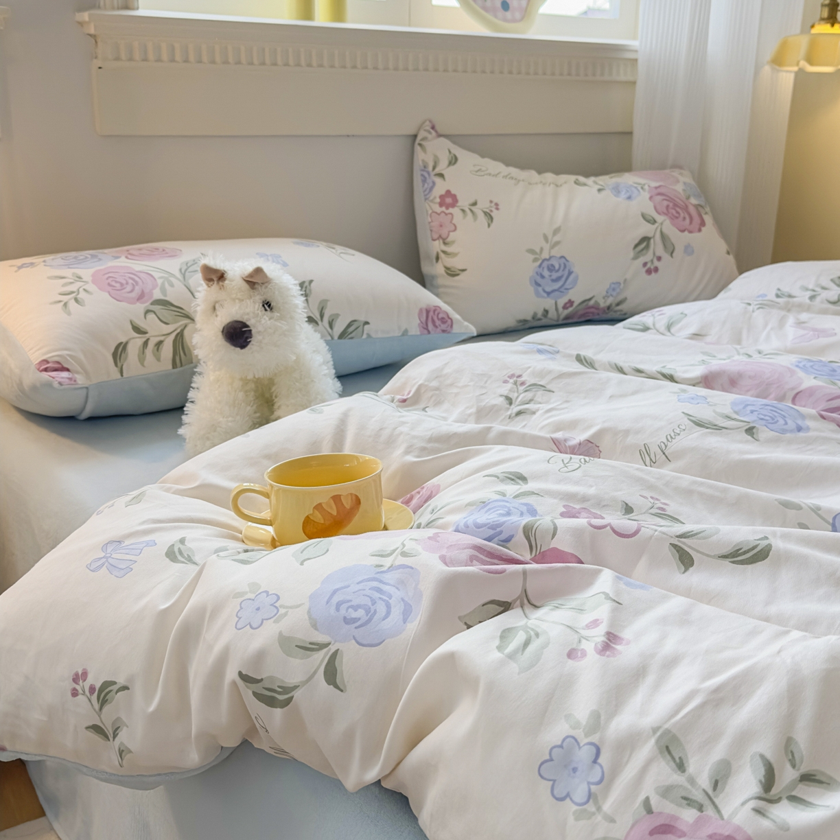 91家纺网 家纺一手货源 找家纺 KA家纺 2025新款秋冬A棉B绒纯棉牛奶绒棉加绒四件套 月落微尘