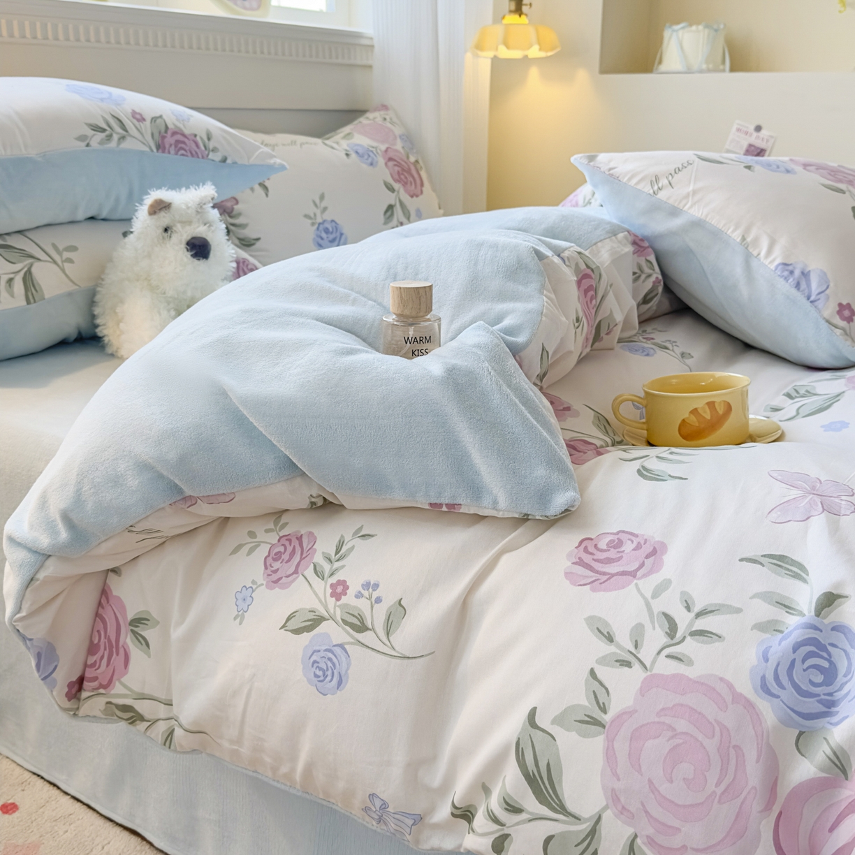 91家纺网 家纺一手货源 找家纺 KA家纺 2025新款秋冬A棉B绒纯棉牛奶绒棉加绒四件套 月落微尘