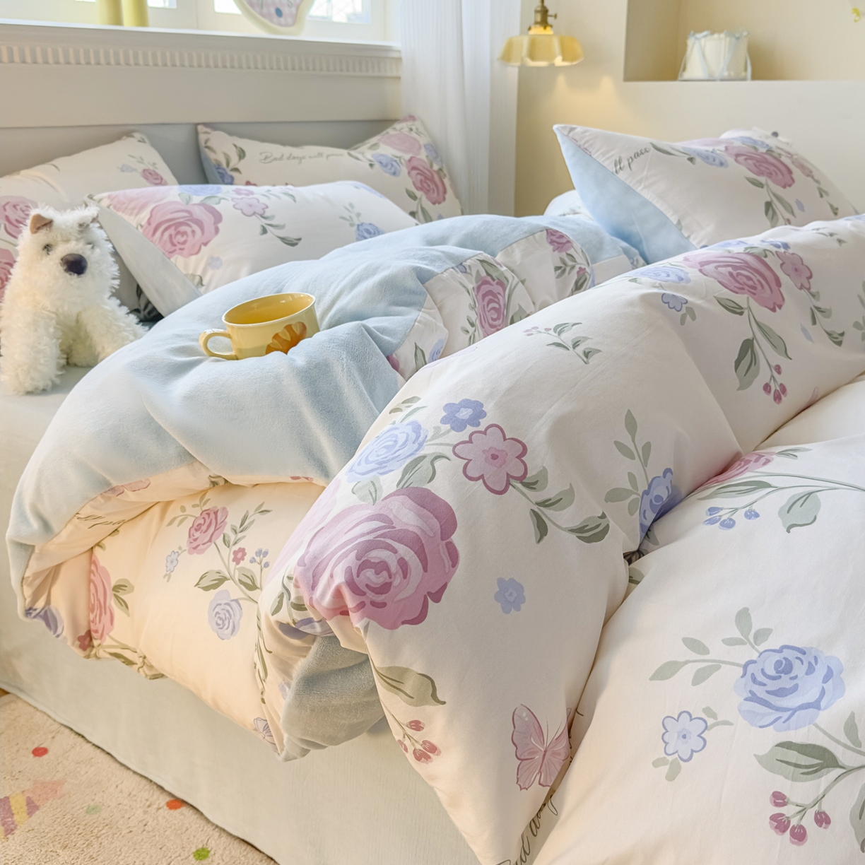 91家纺网 家纺一手货源 找家纺 KA家纺 2025新款秋冬A棉B绒纯棉牛奶绒棉加绒四件套 月落微尘