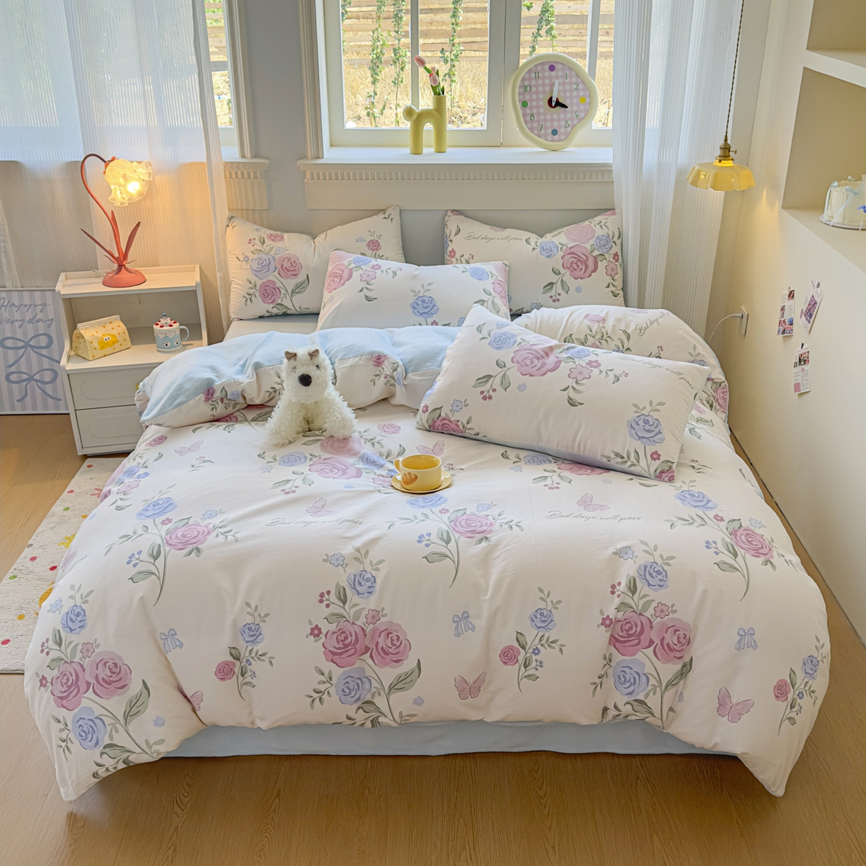 91家纺网 家纺一手货源 找家纺 KA家纺 2025新款秋冬A棉B绒纯棉牛奶绒棉加绒四件套 月落微尘