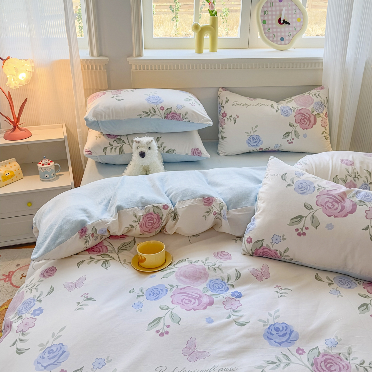 91家纺网 家纺一手货源 找家纺 KA家纺 2025新款秋冬A棉B绒纯棉牛奶绒棉加绒四件套 月落微尘