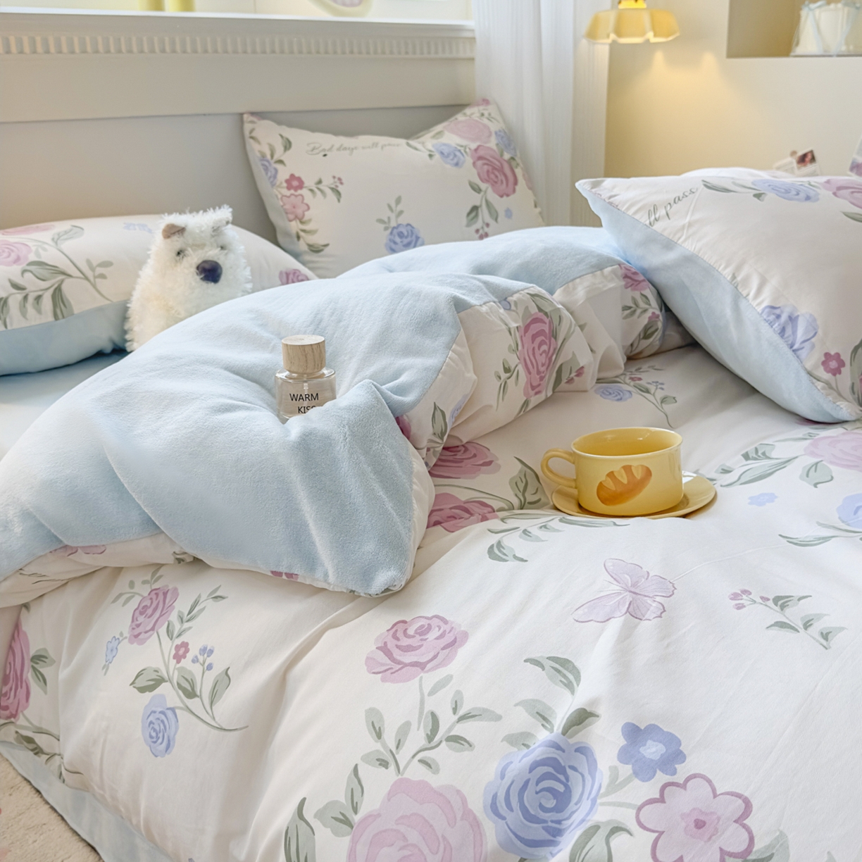 91家纺网 家纺一手货源 找家纺 KA家纺 2025新款秋冬A棉B绒纯棉牛奶绒棉加绒四件套 月落微尘