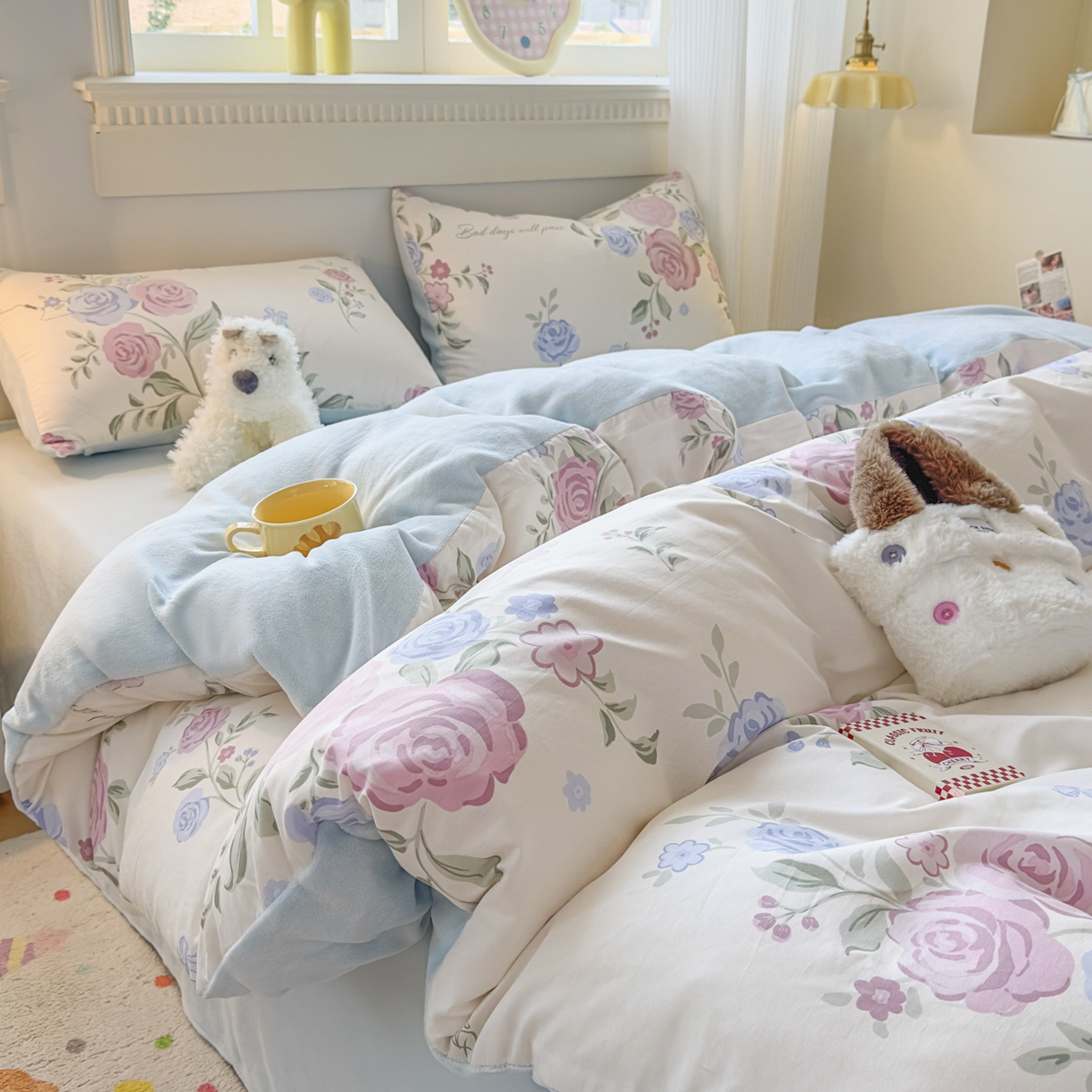 91家纺网 家纺一手货源 找家纺 KA家纺 2025新款秋冬A棉B绒纯棉牛奶绒棉加绒四件套 月落微尘