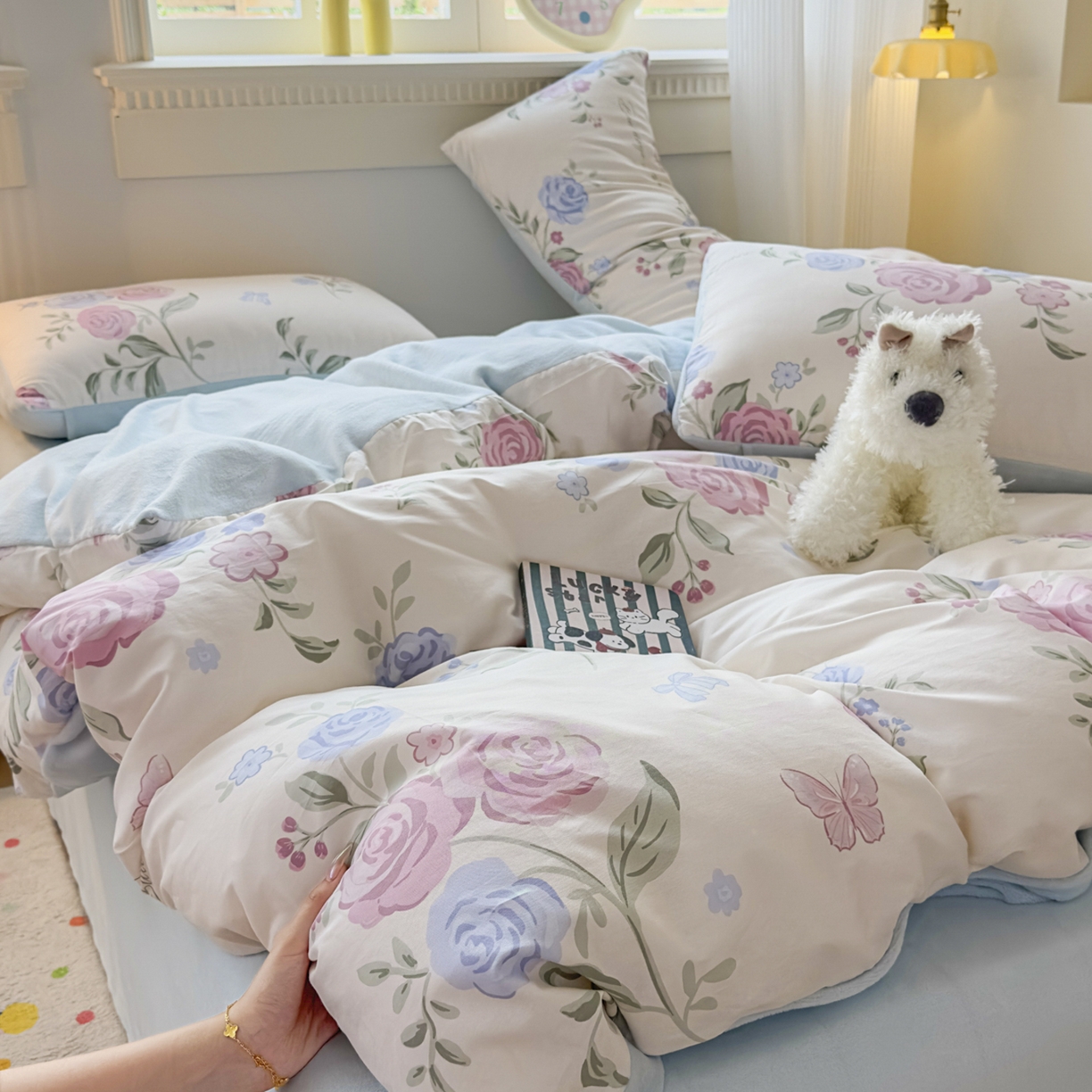 91家纺网 家纺一手货源 找家纺 KA家纺 2025新款秋冬A棉B绒纯棉牛奶绒棉加绒四件套 月落微尘