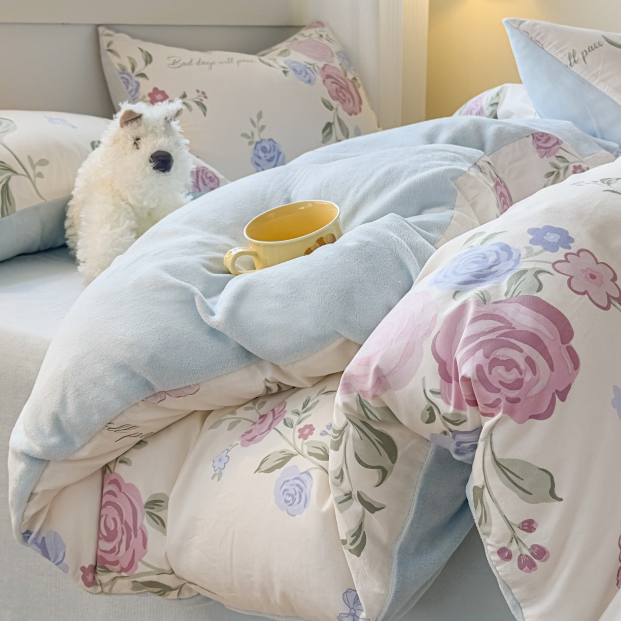 91家纺网 家纺一手货源 找家纺 KA家纺 2025新款秋冬A棉B绒纯棉牛奶绒棉加绒四件套 月落微尘