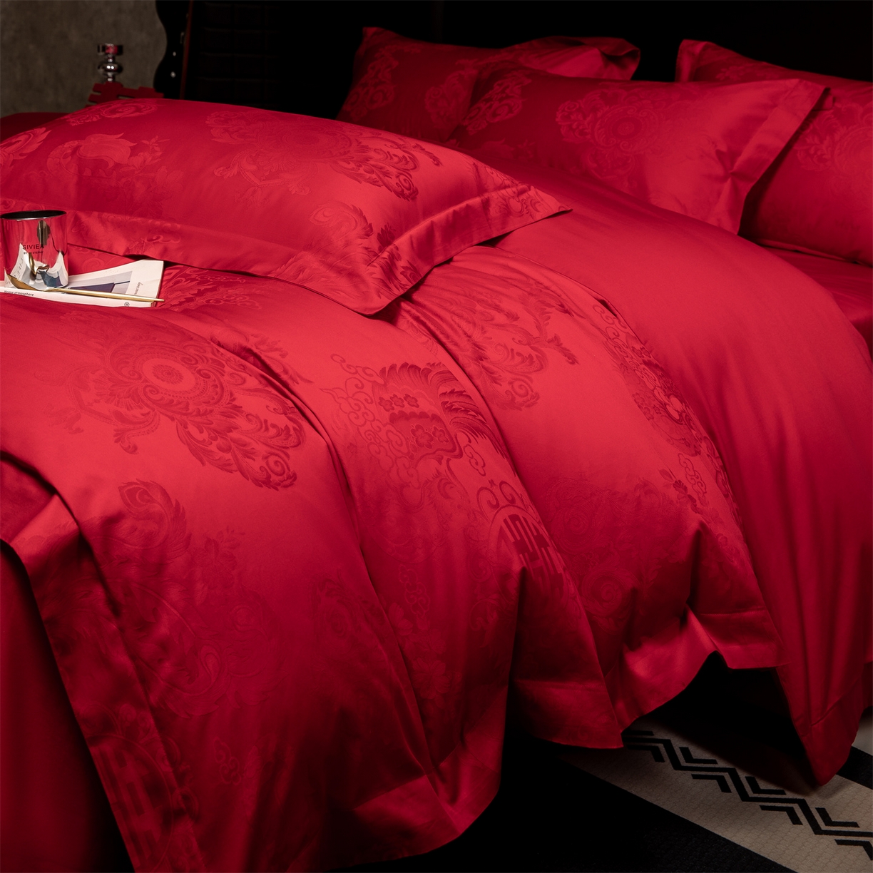 91家纺网 家纺一手货源 找家纺 欧乐蒂 2025新款高支高密婚庆提花四件套 龙凤美满