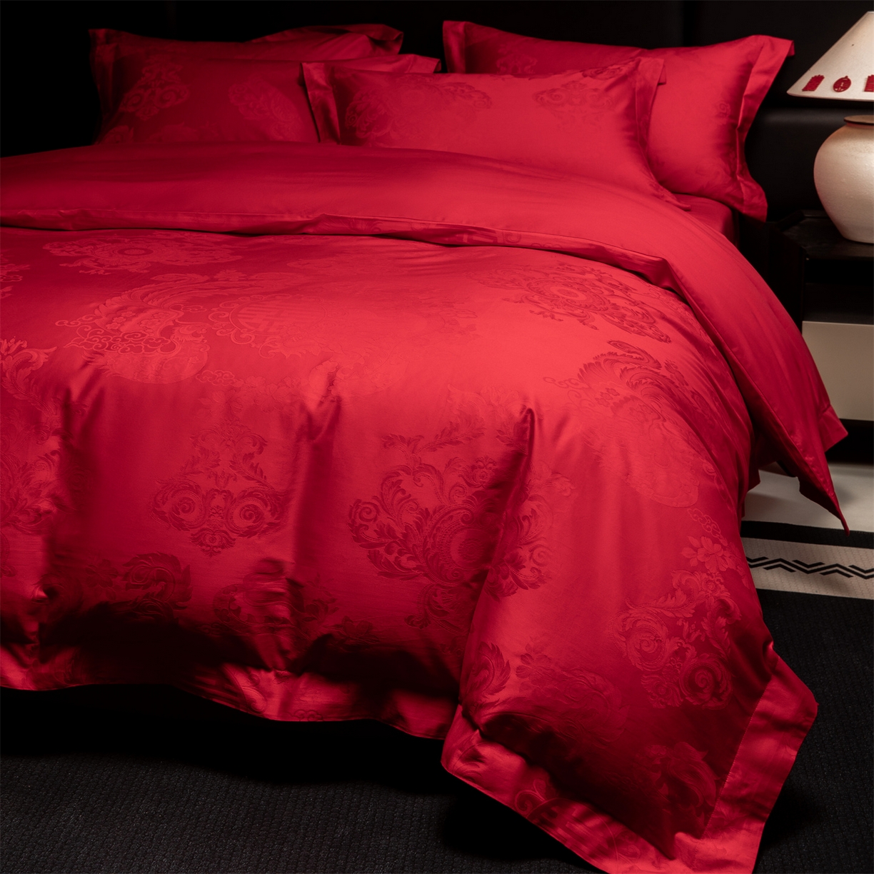 91家纺网 家纺一手货源 找家纺 欧乐蒂 2025新款高支高密婚庆提花四件套 龙凤美满