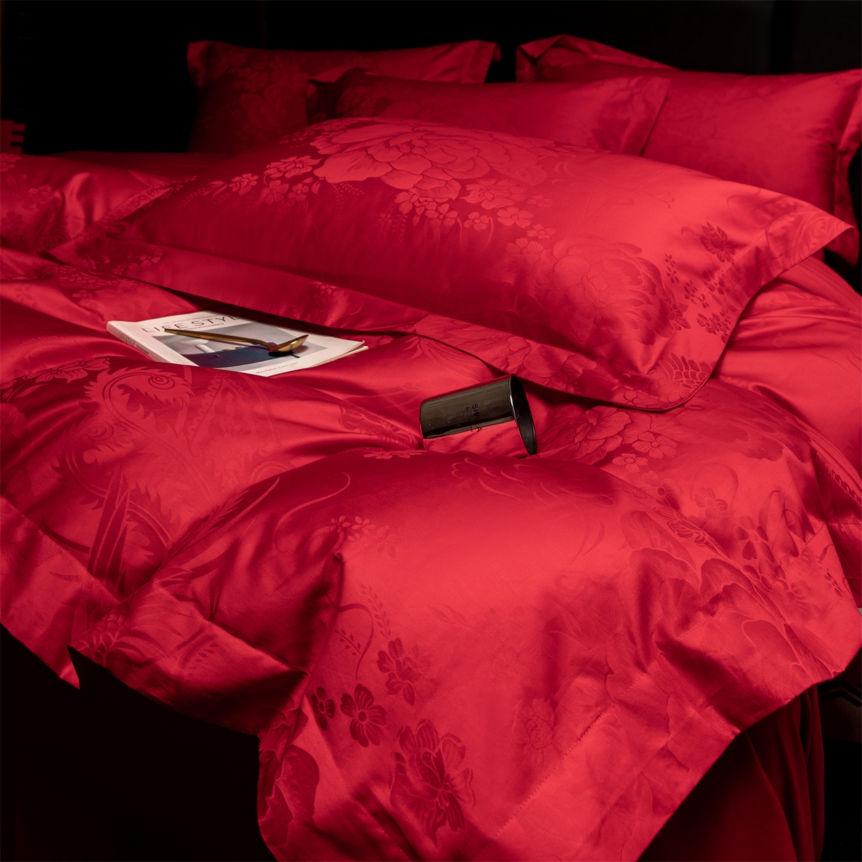 91家纺网 家纺一手货源 找家纺 欧乐蒂 2025新款高支高密婚庆提花四件套 龙凤千禧