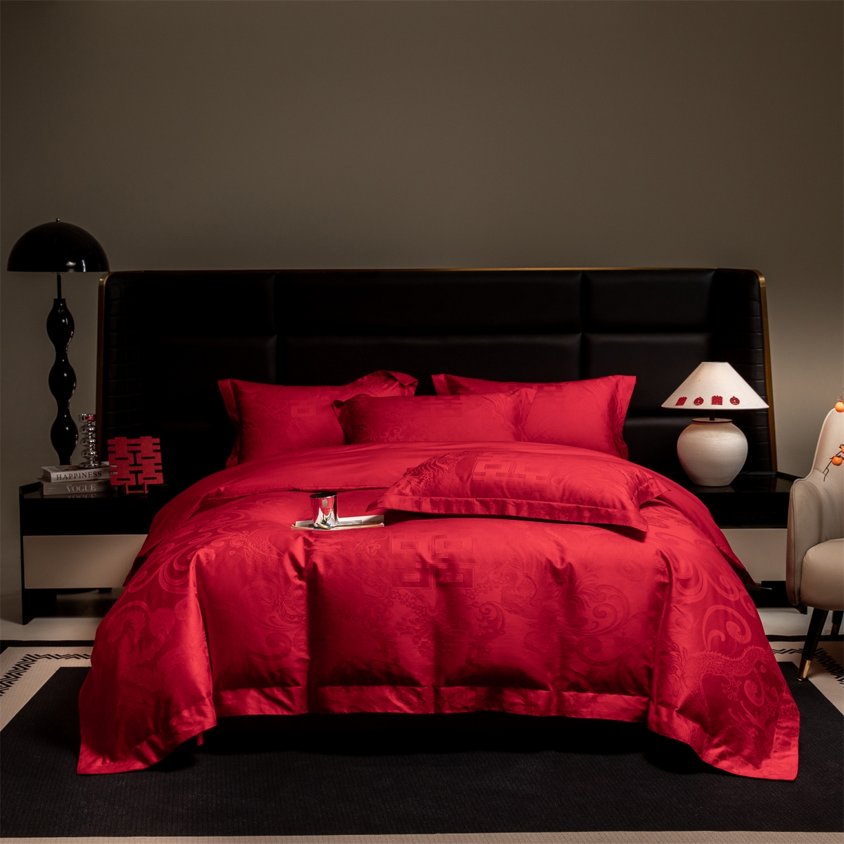 欧乐蒂 2025新款高支高密婚庆提花四件套 龙凤瑞喜