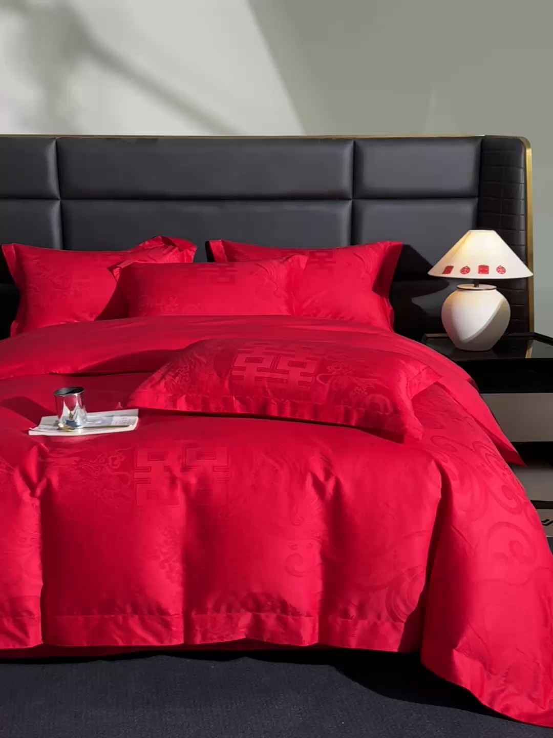 91家纺网 家纺一手货源 找家纺 欧乐蒂 2025新款高支高密婚庆提花四件套 龙凤瑞喜