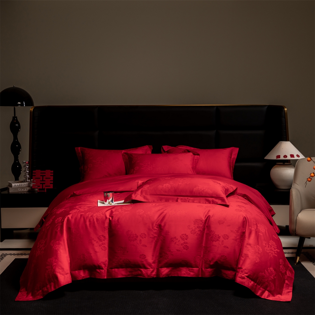 欧乐蒂 2025新款高支高密婚庆提花四件套 玫瑰情缘