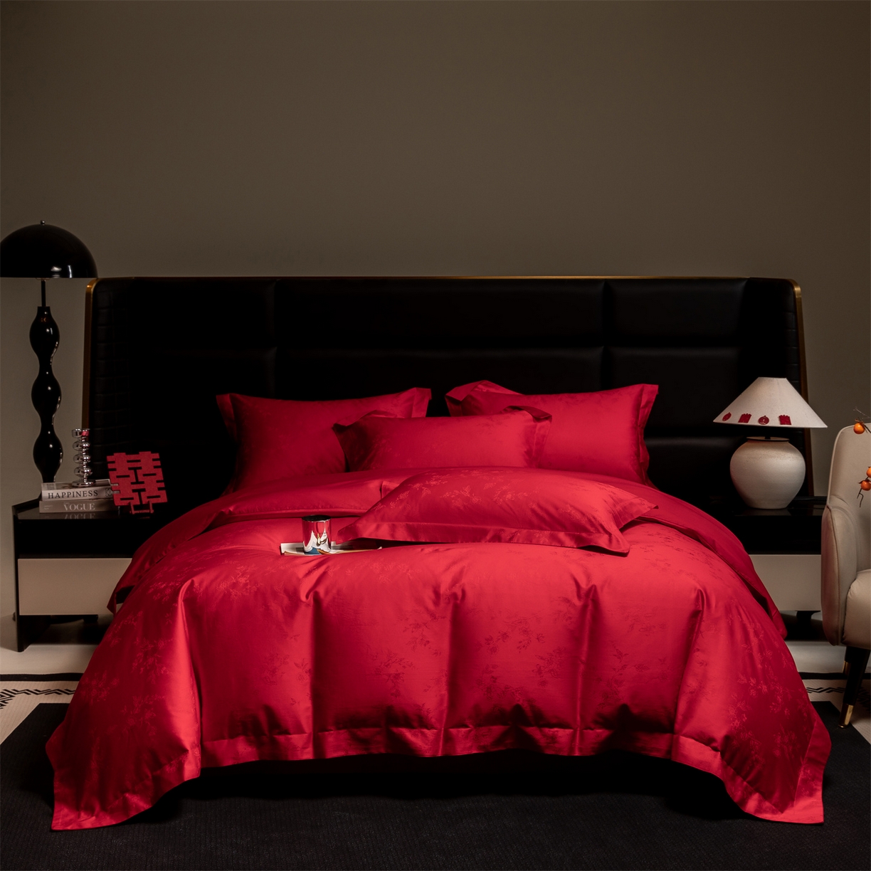 欧乐蒂 2025新款高支高密婚庆提花四件套 叶叶情深