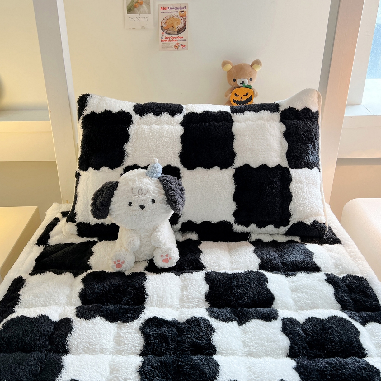 91家纺网 家纺一手货源 找家纺 眠势力 2025新款北极绒学生床垫加绒牛奶绒床褥子秋冬保暖珊瑚绒夹棉上下铺床护垫 棋盘格-幽远黑