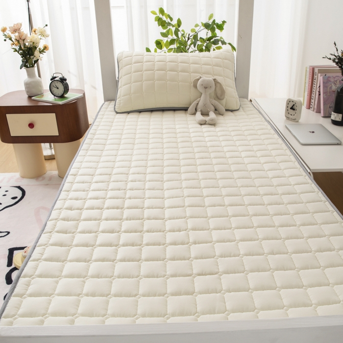 91家纺网 家纺一手货源 找家纺 拾小柒 2025新款A类原棉大豆纤维加厚床褥子床垫保护垫铺床款学生款 米白 学生款