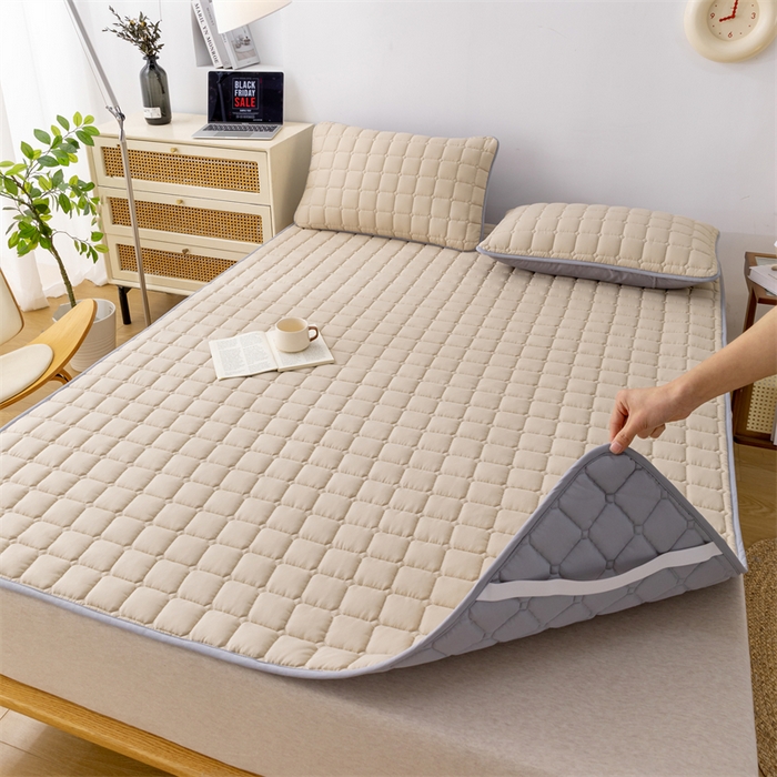 91家纺网 家纺一手货源 找家纺 拾小柒 2025新款A类原棉大豆纤维加厚床褥子床垫保护垫铺床款成人款-床护垫 咖 成人款