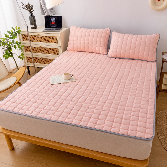 91家纺网 家纺一手货源 找家纺 拾小柒 2025新款A类原棉大豆纤维加厚床褥子床垫保护垫铺床款成人款-床护垫 粉 成人款