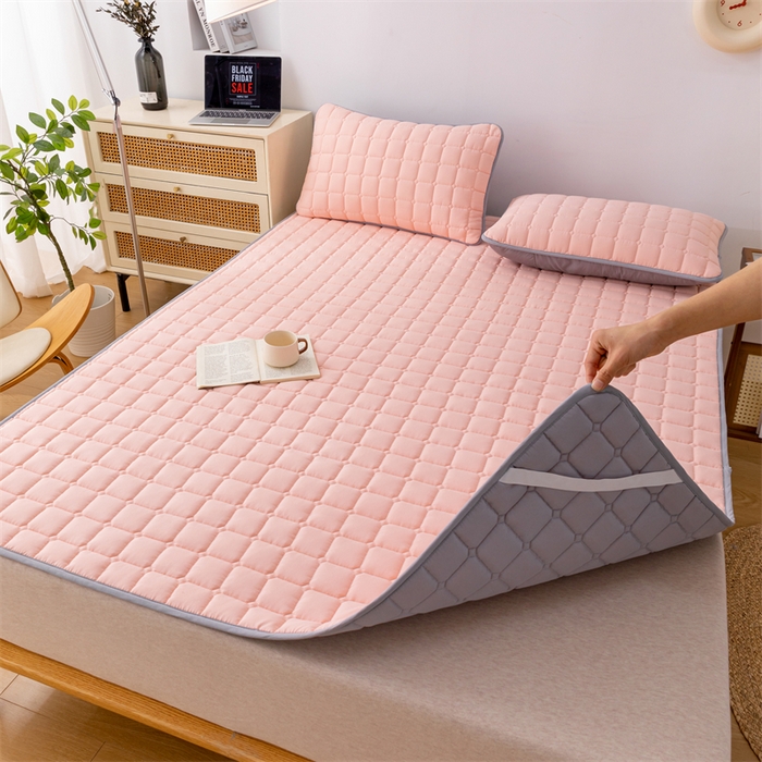 91家纺网 家纺一手货源 找家纺 拾小柒 2025新款A类原棉大豆纤维加厚床褥子床垫保护垫铺床款成人款-床护垫 粉 成人款