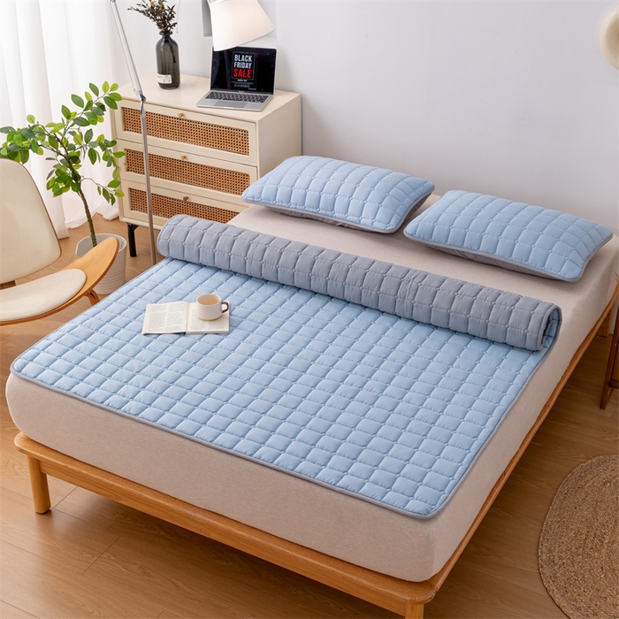 91家纺网 家纺一手货源 找家纺 拾小柒 2025新款A类原棉大豆纤维加厚床褥子床垫保护垫铺床款成人款-床护垫 蓝 成人款