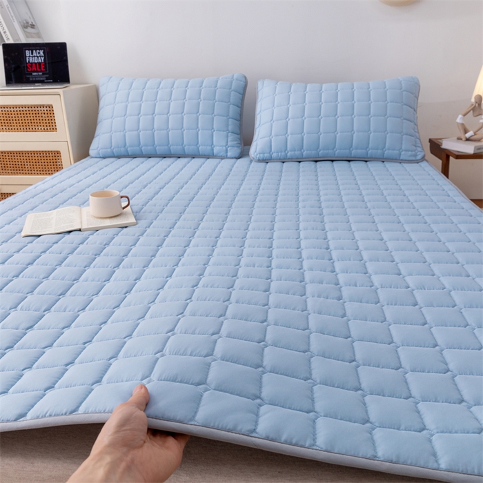 91家纺网 家纺一手货源 找家纺 拾小柒 2025新款A类原棉大豆纤维加厚床褥子床垫保护垫铺床款成人款-床护垫 蓝 成人款