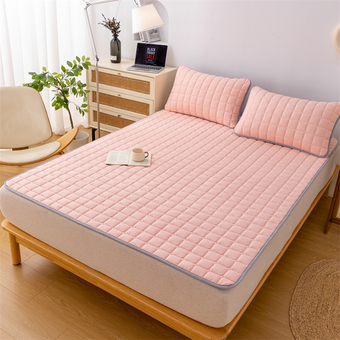 91家纺网 家纺一手货源 找家纺 拾小柒 2025新款A类原棉大豆纤维加厚床褥子床垫保护垫铺床款成人款-床护垫 粉 成人款