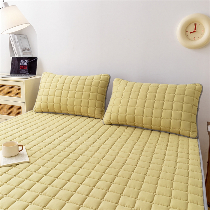 91家纺网 家纺一手货源 找家纺 拾小柒 2025新款A类原棉大豆纤维加厚床褥子床垫保护垫铺床款成人款-床护垫 姜黄 成人款