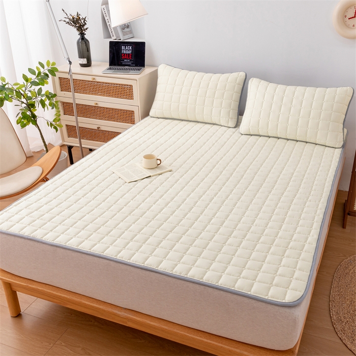 91家纺网 家纺一手货源 找家纺 拾小柒 2025新款A类原棉大豆纤维加厚床褥子床垫保护垫铺床款成人款-床护垫 米白 成人款