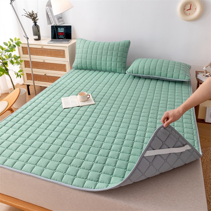 91家纺网 家纺一手货源 找家纺 拾小柒 2025新款A类原棉大豆纤维加厚床褥子床垫保护垫铺床款成人款-床护垫 绿 成人款