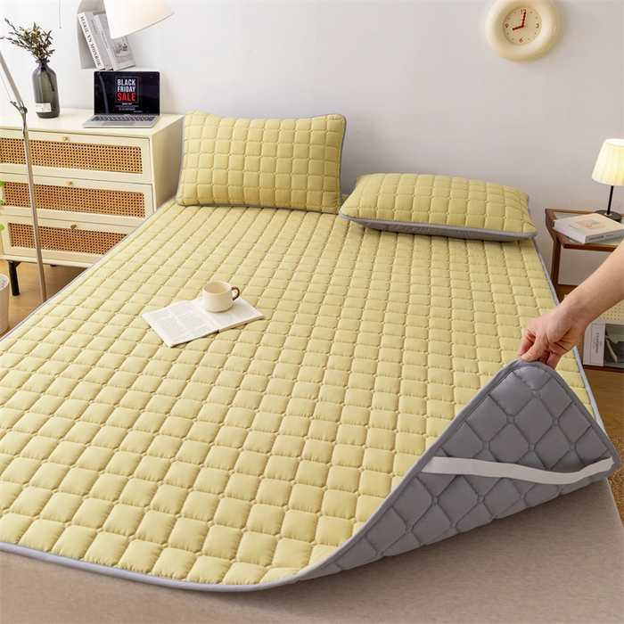 91家纺网 家纺一手货源 找家纺 拾小柒 2025新款A类原棉大豆纤维加厚床褥子床垫保护垫铺床款成人款-床护垫 姜黄 成人款