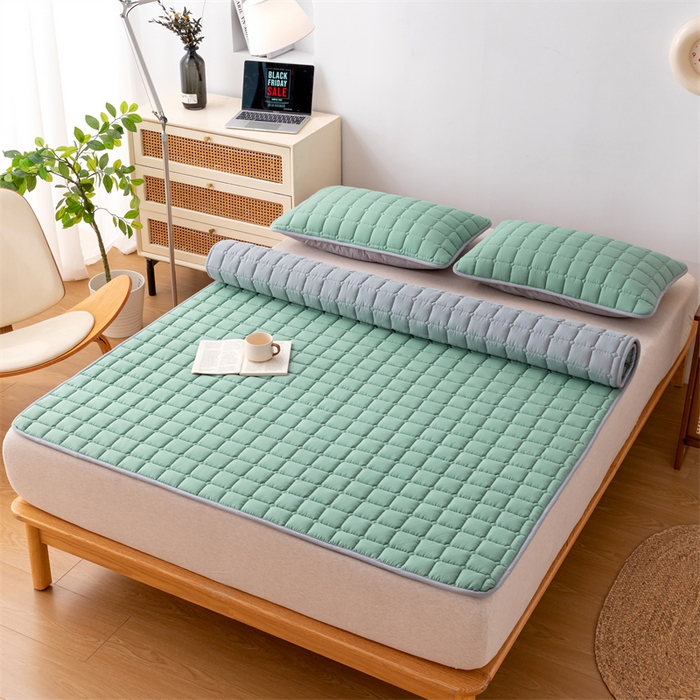 91家纺网 家纺一手货源 找家纺 拾小柒 2025新款A类原棉大豆纤维加厚床褥子床垫保护垫铺床款成人款-床护垫 绿 成人款