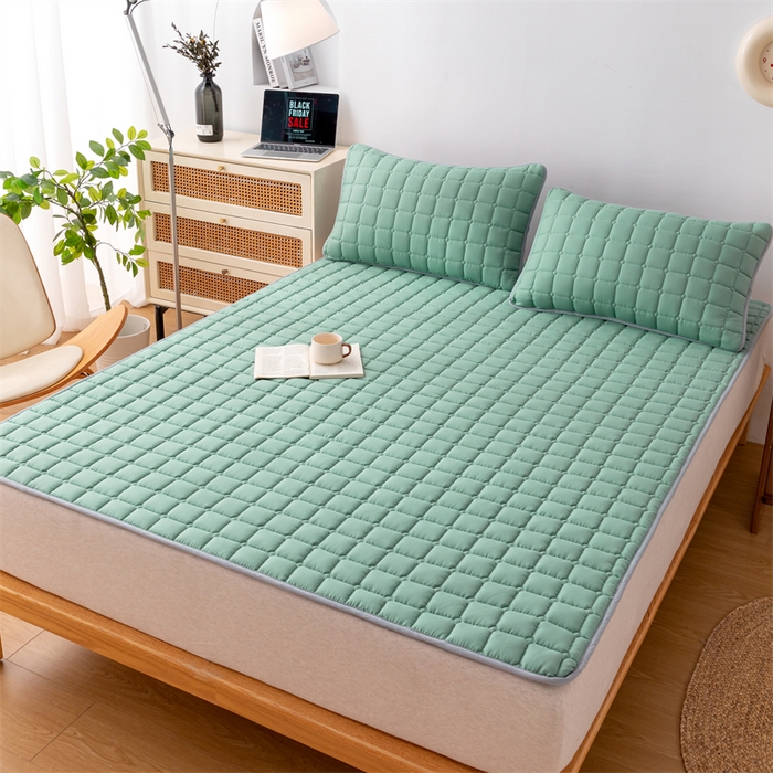 91家纺网 家纺一手货源 找家纺 拾小柒 2025新款A类原棉大豆纤维加厚床褥子床垫保护垫铺床款成人款-床护垫 绿 成人款